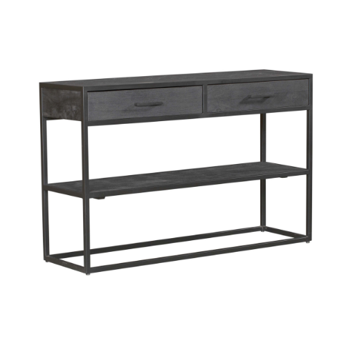 Sidetable - Zwart - Mangohout - Metaal - 120 cm - 2 Lades