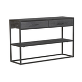 Sidetable - Zwart - Mangohout - Metaal - 120 cm - 2 Lades