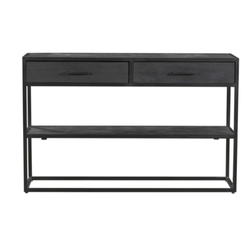 Sidetable - Zwart - Mangohout - Metaal - 120 cm - 2 Lades