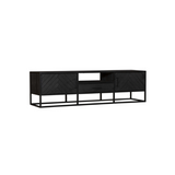Tv-meubel - Zwart - Mangohout - 180 cm - 2 Deuren - 1 Lade