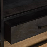 Tv-meubel - Zwart - Mangohout - 180 cm - 2 Deuren - 1 Lade