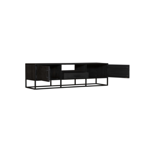 Tv-meubel - Zwart - Mangohout - 180 cm - 2 Deuren - 1 Lade