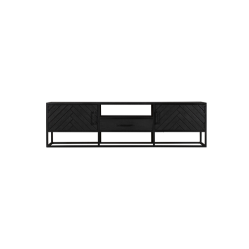 Tv-meubel - Zwart - Mangohout - 180 cm - 2 Deuren - 1 Lade