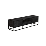 Tv-meubel - Zwart - Mangohout - 180 cm - 2 Deuren - 1 Lade