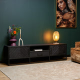 Tv-meubel - Zwart - Mangohout - 180 cm - 2 Deuren - 1 Lade