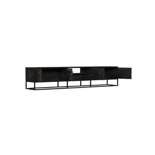 Tv-meubel - Zwart - Mangohout - Visgraat - 240 cm