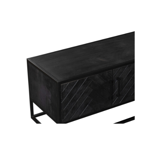 Tv-meubel - Zwart - Mangohout - Visgraat - 240 cm