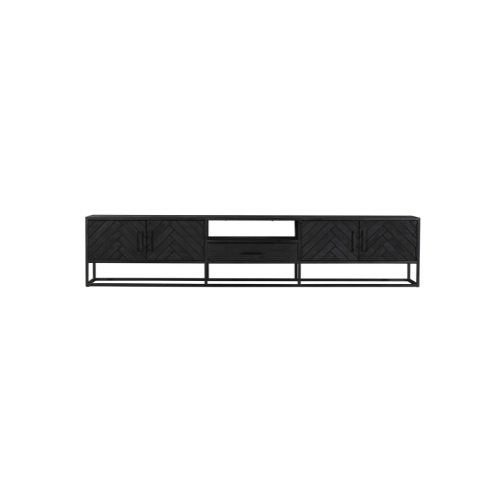 Tv-meubel - Zwart - Mangohout - Visgraat - 240 cm
