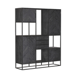 Vakkenkast XXL Zwart Mangohout - 200 cm Hoog - Visgraat Design en Metaal