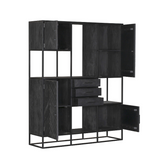Vakkenkast XXL Zwart Mangohout - 200 cm Hoog - Visgraat Design en Metaal