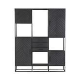 Vakkenkast XXL Zwart Mangohout - 200 cm Hoog - Visgraat Design en Metaal