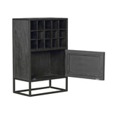 Wijnkast Zwart Mangohout - 55 cm - Visgraat Design - 15 Flessenvakken