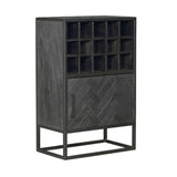 Wijnkast Zwart Mangohout - 55 cm - Visgraat Design - 15 Flessenvakken