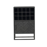 Wijnkast Zwart Mangohout - 55 cm - Visgraat Design - 15 Flessenvakken