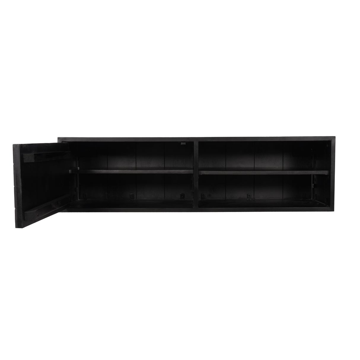 Zwevend TV-meubel Zwart Mangohout - 120 cm - Visgraatpatroon met Open Vakken