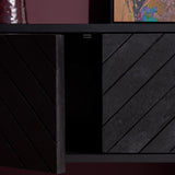 Zwevend TV-meubel Zwart Mangohout - 240 cm - Visgraatpatroon met Open Vak