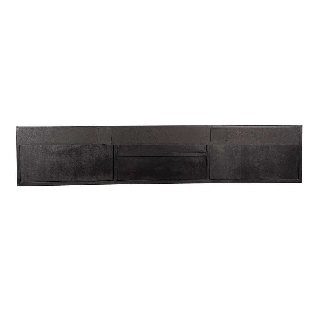 Zwevend TV-meubel Zwart Mangohout - 160 cm - Visgraatpatroon met Open Vak