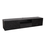 Zwevend TV-meubel Zwart Mangohout - 160 cm - Visgraatpatroon met Open Vak