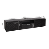 Zwevend TV-meubel Zwart Mangohout - 160 cm - Visgraatpatroon met Open Vak