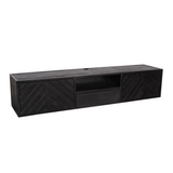 Zwevend TV-meubel Zwart Mangohout - 160 cm - Visgraatpatroon met Open Vak