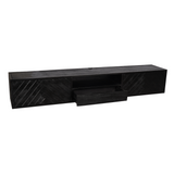 Zwevend TV-meubel Zwart Mangohout - 200 cm - Visgraatpatroon met Open Vak