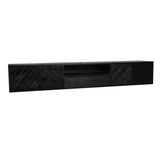 Zwevend TV-meubel Zwart Mangohout - 240 cm - Visgraatpatroon met Open Vak