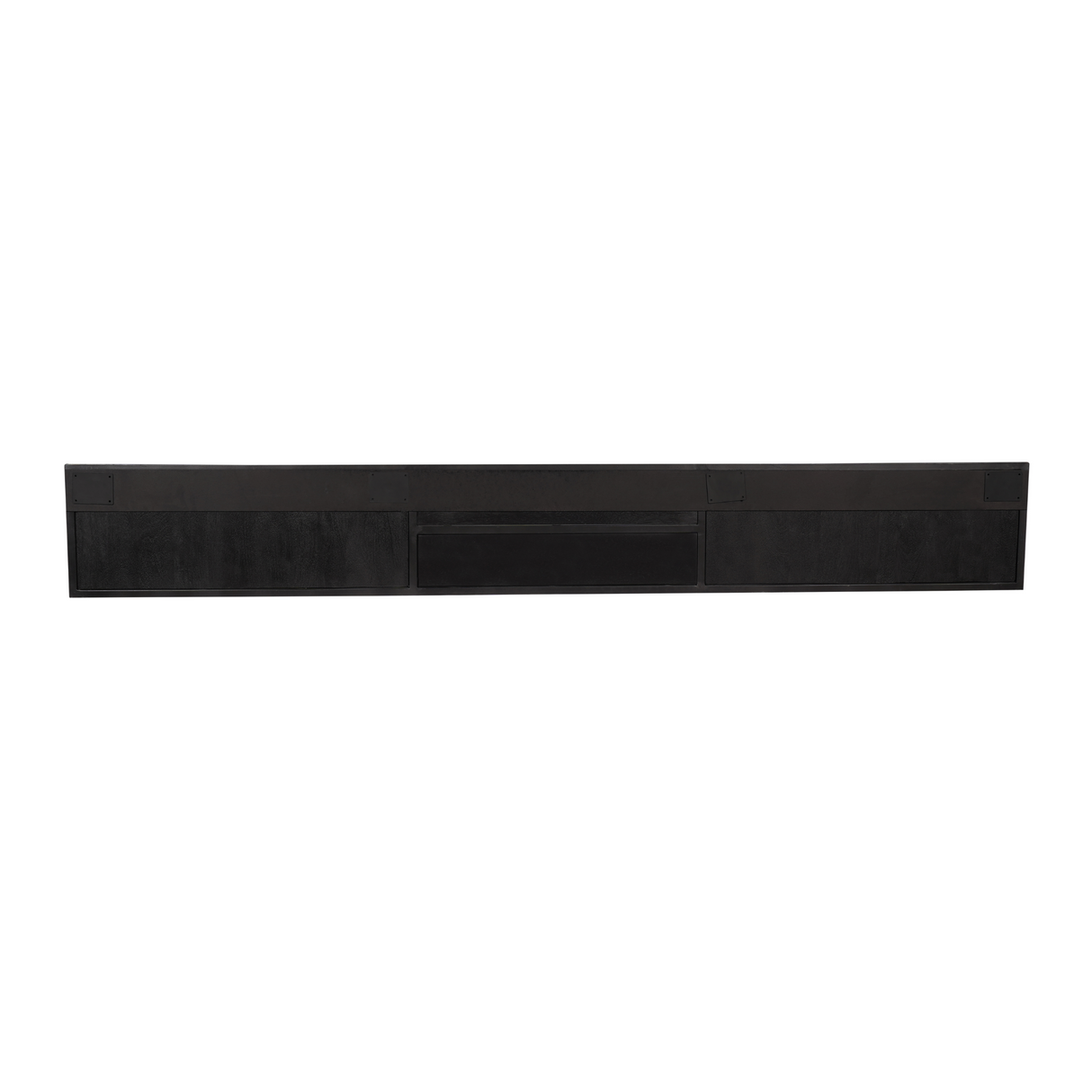 Zwevend TV-meubel Zwart Mangohout - 280 cm - Visgraatpatroon met Open Vak