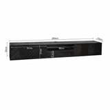 Zwevend TV-meubel Zwart Mangohout - 280 cm - Visgraatpatroon met Open Vak