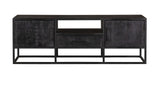 Tv-meubel - Zwart - Mangohout - 145 cm - 2 Deuren - 1 Lade