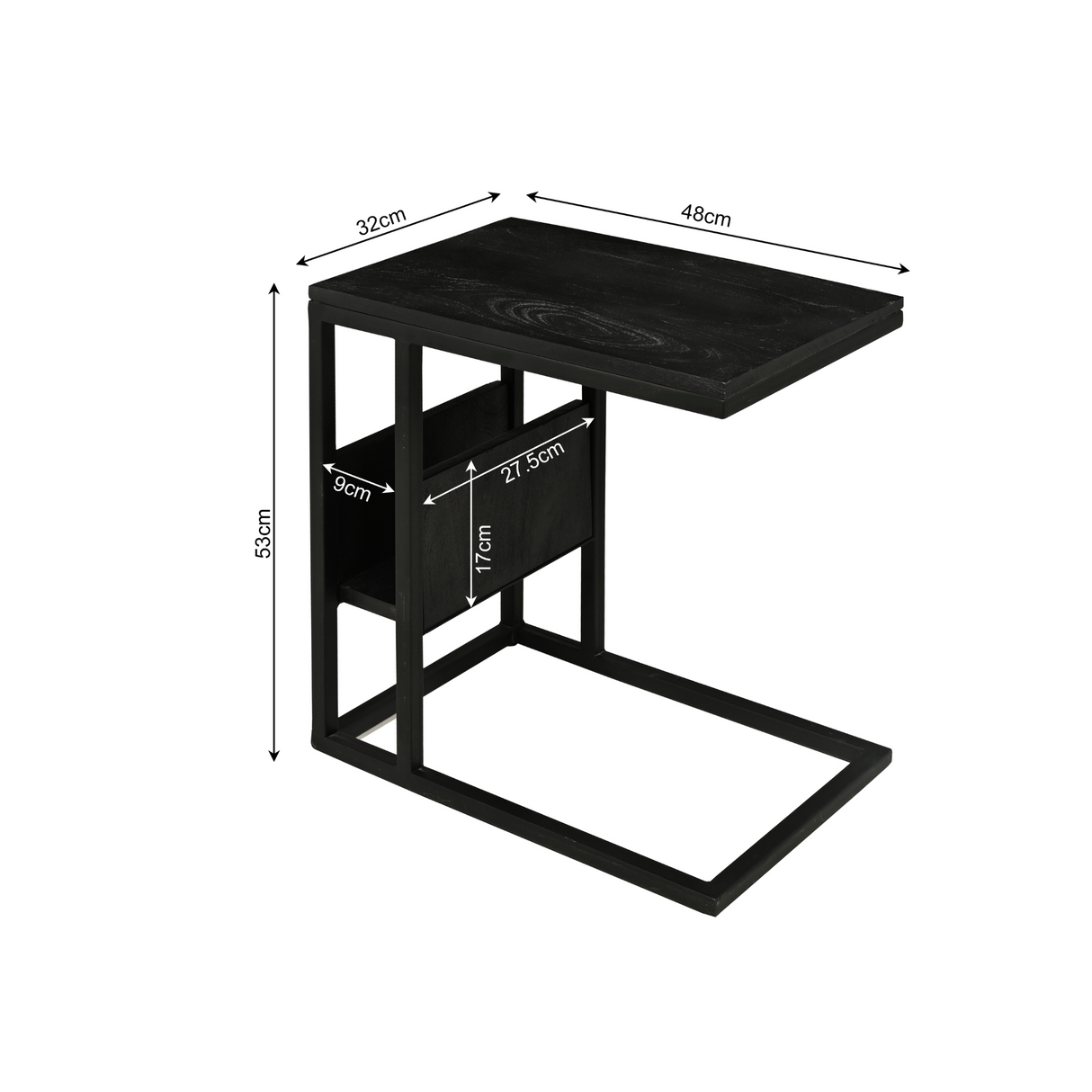 Slider - Zwart - Mangohout - Metaal - 53 cm