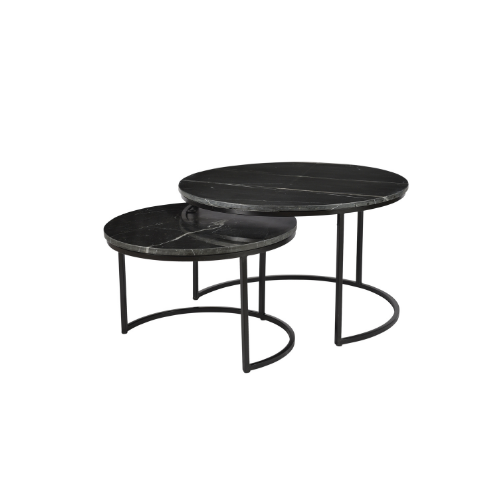 Salontafel set - Zwart - Marmer - Metaal - 70 cm - Rond