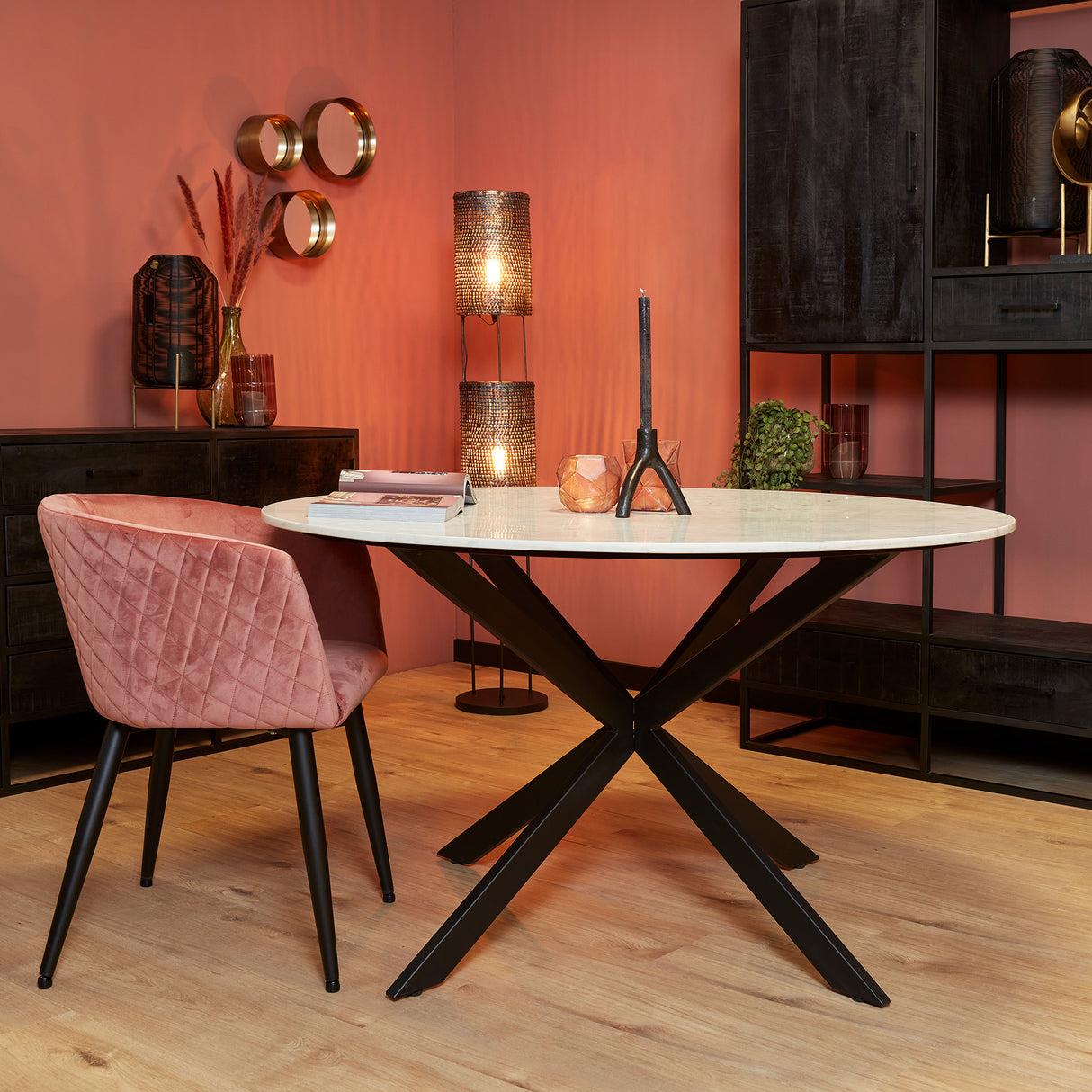 Eettafel - Wit Marmer - Metaal - 130 cm - Rond
