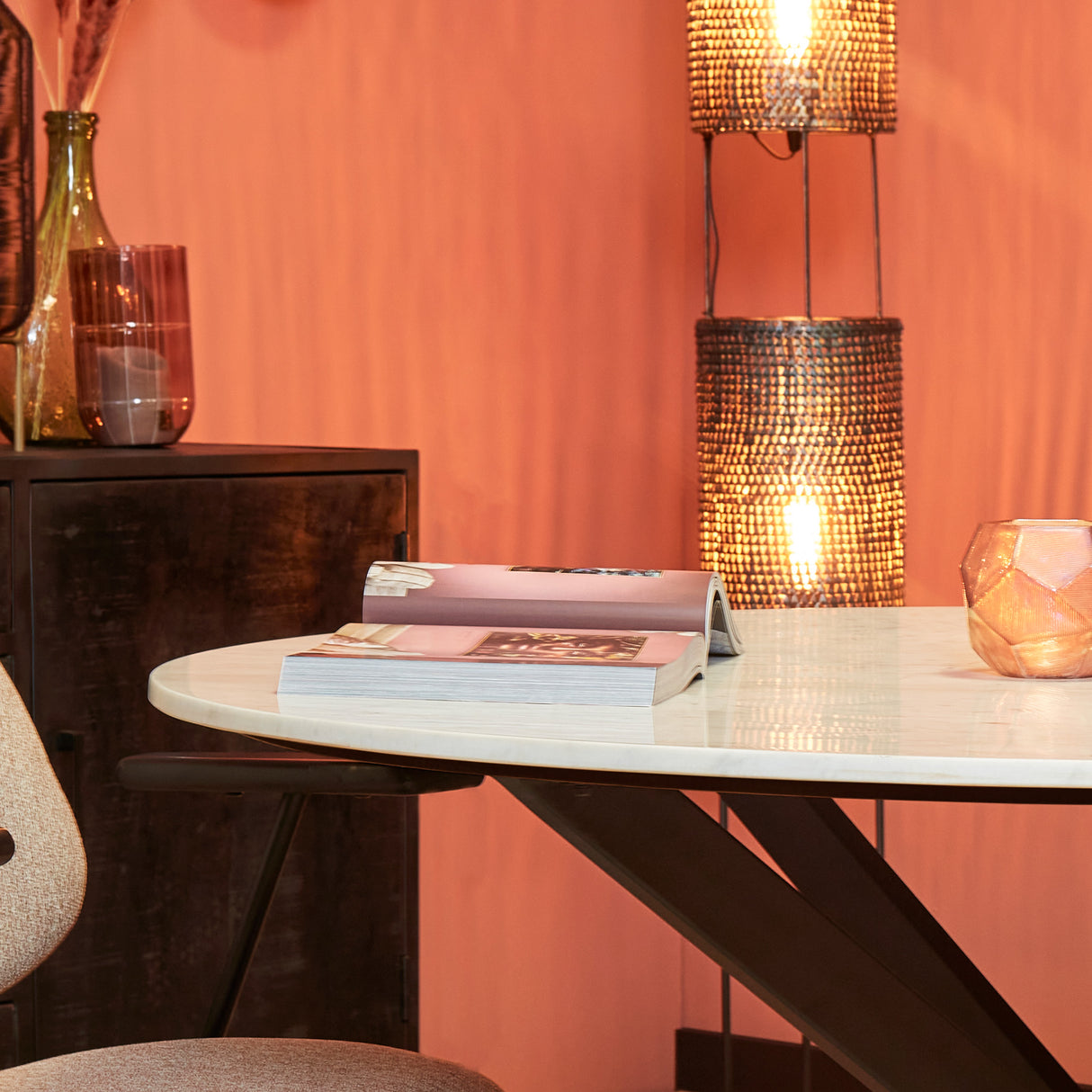 Eettafel - Wit Marmer - Metaal - 130 cm - Rond