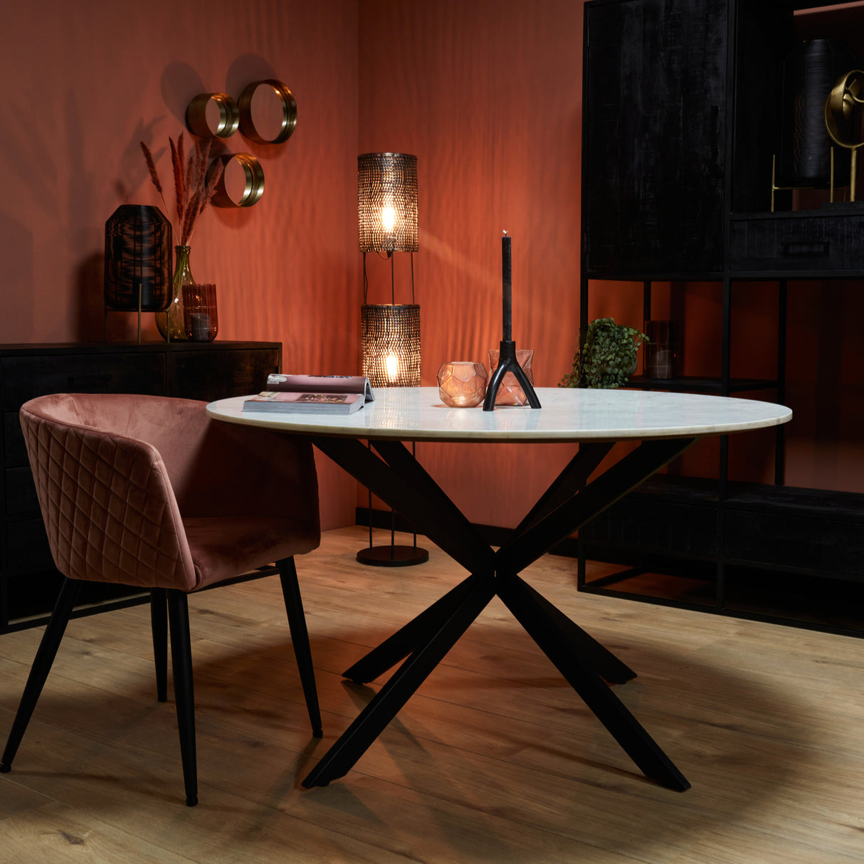 Eettafel - Wit Marmer - Metaal - 130 cm - Rond