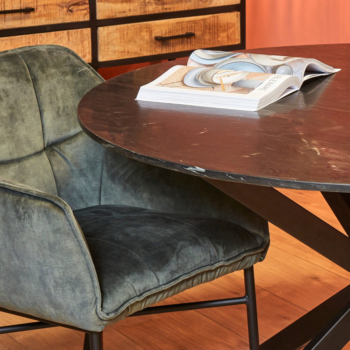 Eettafel Lynn Black marble | 150 cm | Rond