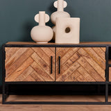 Tv-meubel - Naturel - Mangohout - 240 cm - Visgraat - 2 Deuren - 1 Lade
