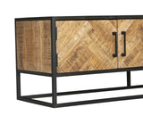 Tv-meubel - Naturel - Mangohout - 240 cm - Visgraat - 2 Deuren - 1 Lade