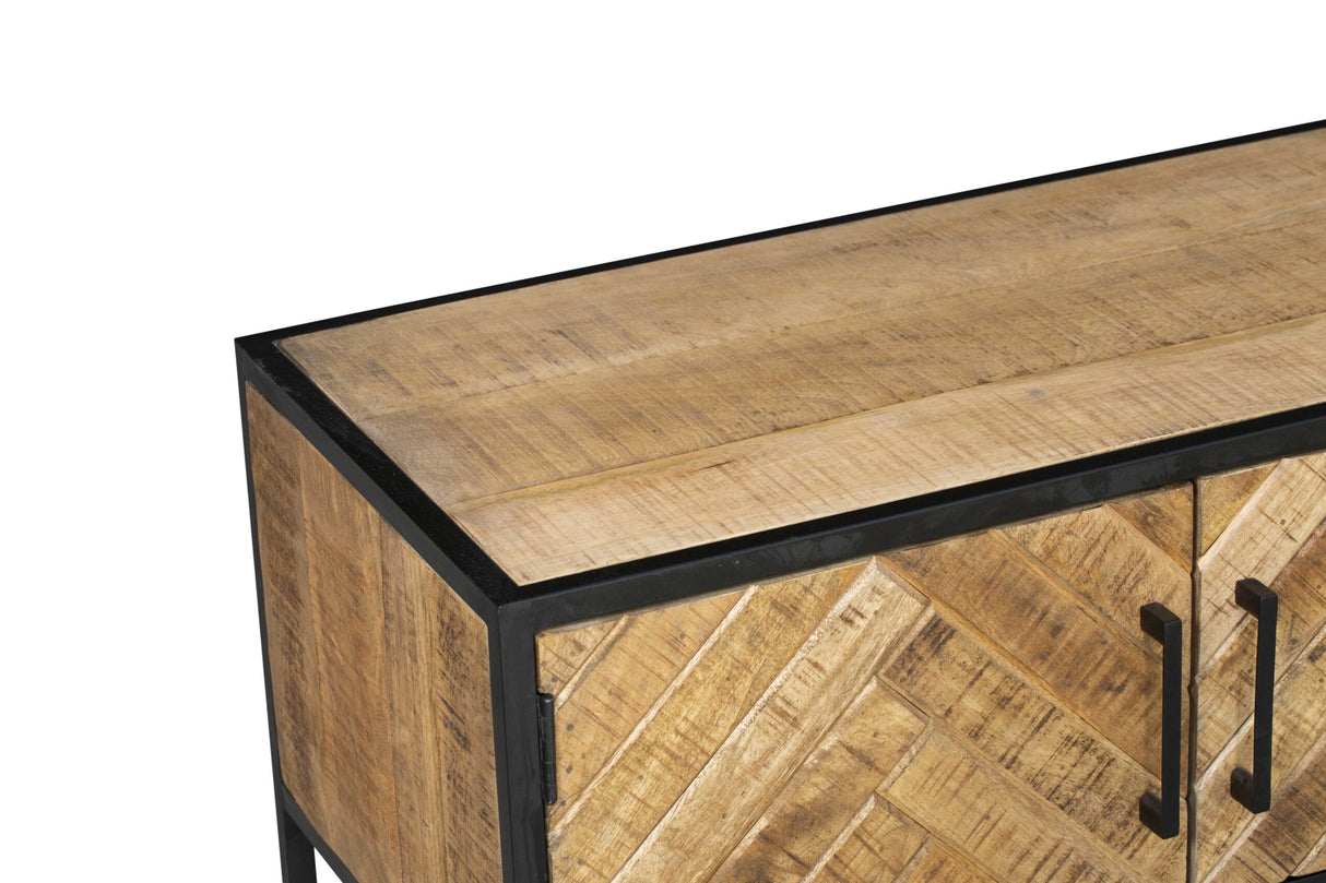 Tv-meubel - Naturel - Mangohout - 240 cm - Visgraat - 2 Deuren - 1 Lade
