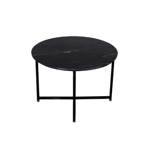Ronde Salontafel Zwart Marmer - 75 cm - Industrieel Metalen Onderstel