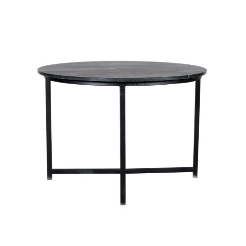 Ronde Salontafel Zwart Marmer - 75 cm - Industrieel Metalen Onderstel