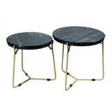 Salontafel set - Zwart Marmer - Metaal - Goud - 45 cm - 2-delig