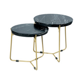 Salontafel set - Zwart Marmer - Metaal - Goud - 45 cm - 2-delig