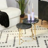Salontafel set - Zwart Marmer - Metaal - Goud - 45 cm - 2-delig