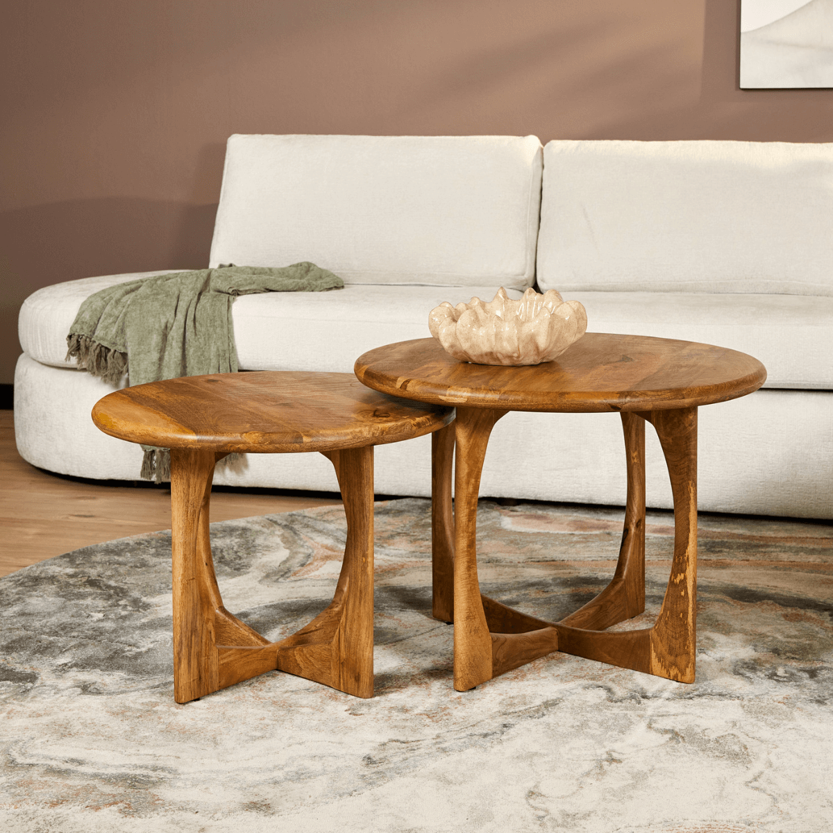 Ronde Salontafel Naturel Mangohout - 70 cm - Modern Design