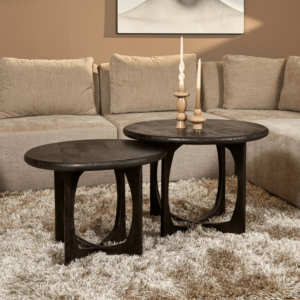 Ronde Bijzettafel Zwart Mangohout - 60 cm - Modern Design