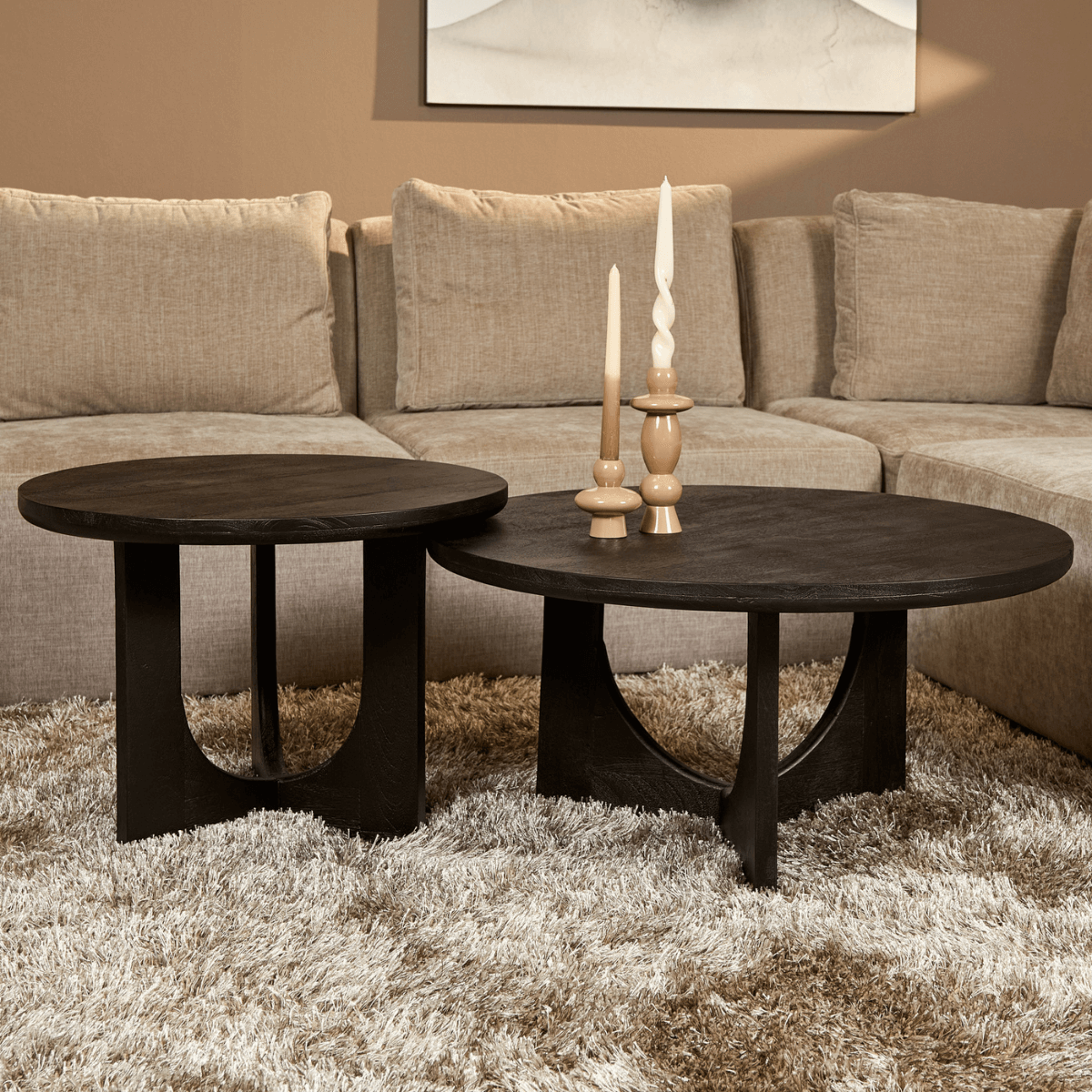 Ronde Salontafel Zwart Mangohout - 60 cm - Elegant Design