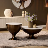 Salontafel - Set van 2 - Wit Marmerlook - Goudkleurig Staal - Modern Design
