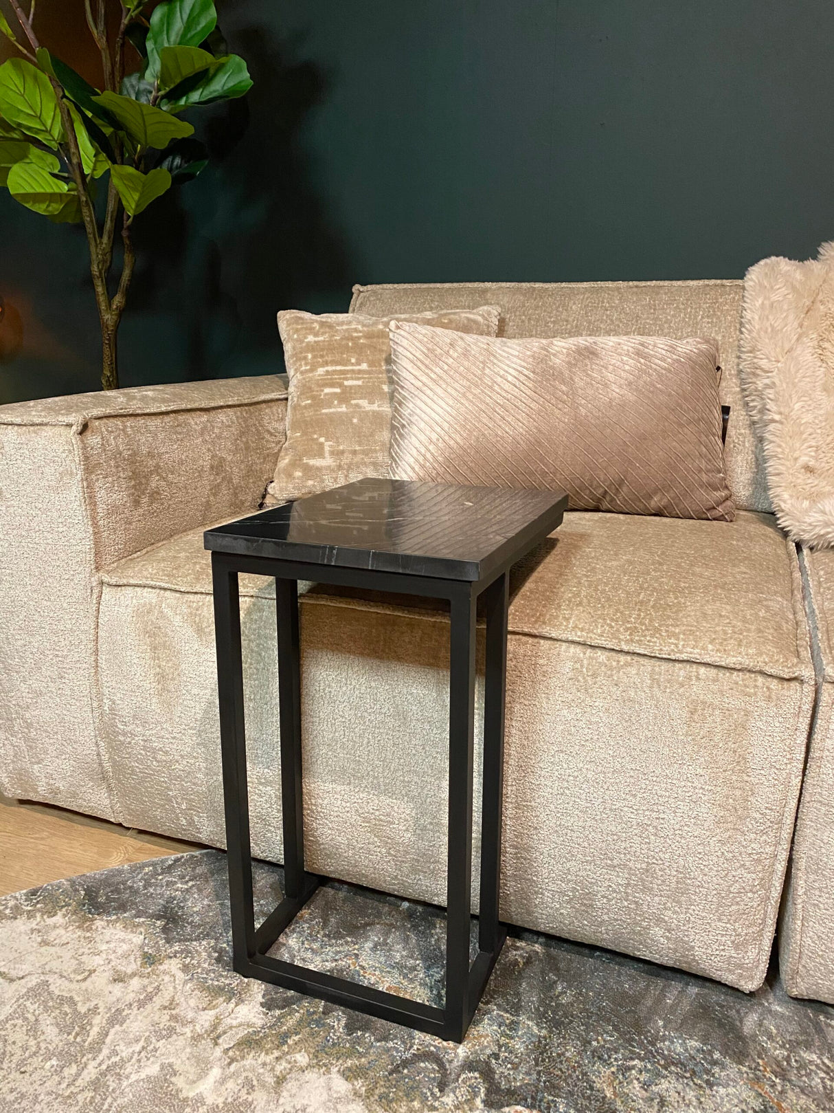 Bijzettafel - Slider - Zwart - Marmer - 40 cm