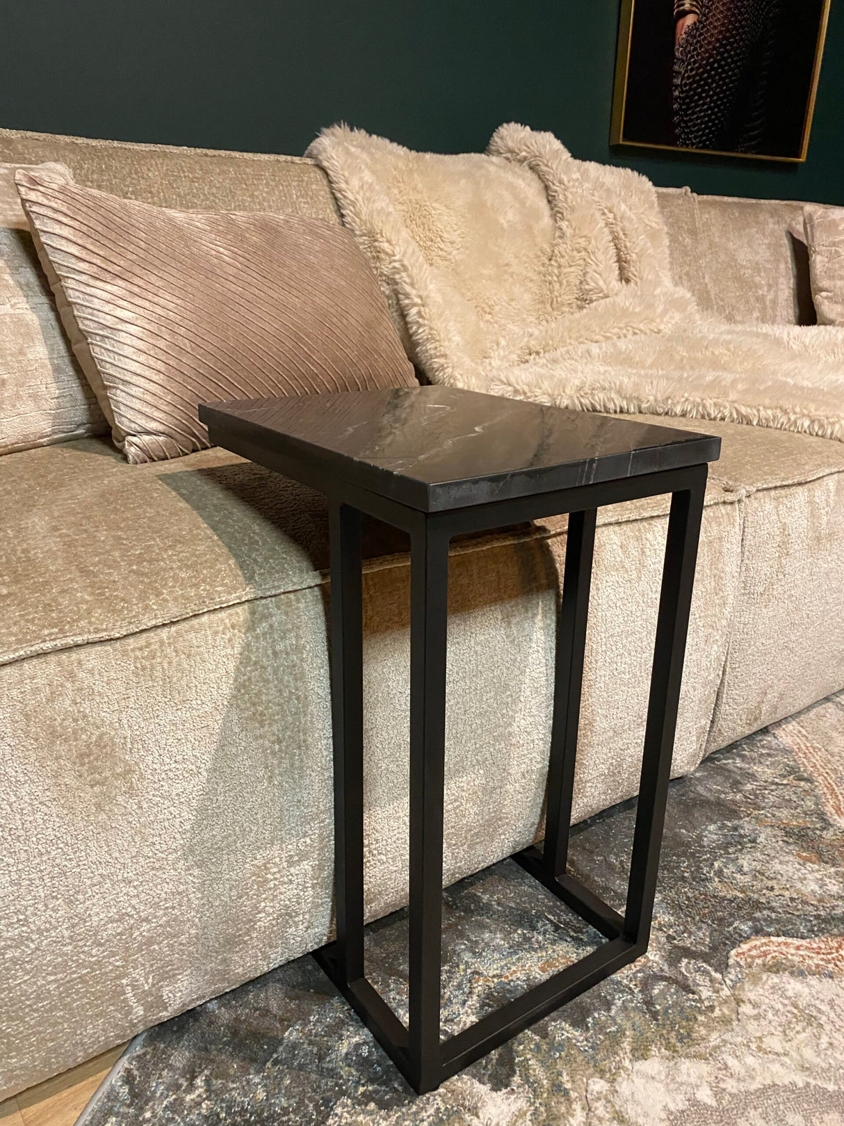 Bijzettafel - Slider - Zwart - Marmer - 40 cm