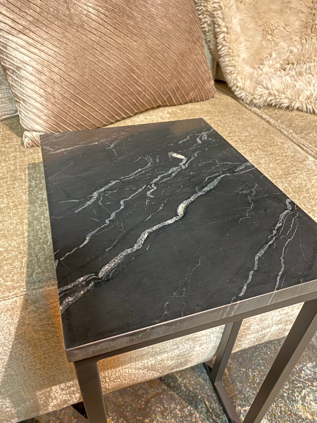 Bijzettafel - Slider - Zwart - Marmer - 40 cm